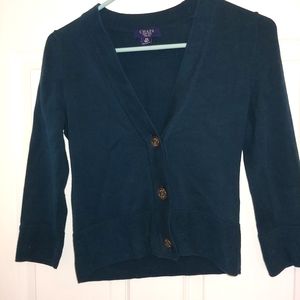 Cropped teal v neck cardigan